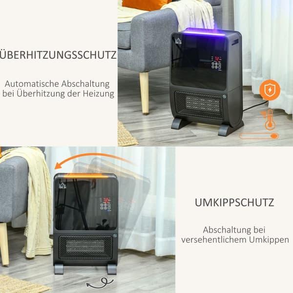 2 In 1 -Puhallinlämmitin Sähkölämmitin Kaukosäätimellä Ilmankostuttimella Keraaminen Led-Valo Kostutustoiminto 8 Tunnin Ajastin 2000W Gs:Llä
