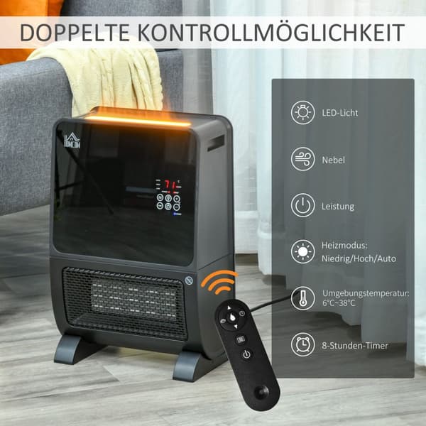 2 In 1 -Puhallinlämmitin Sähkölämmitin Kaukosäätimellä Ilmankostuttimella Keraaminen Led-Valo Kostutustoiminto 8 Tunnin Ajastin 2000W Gs:Llä