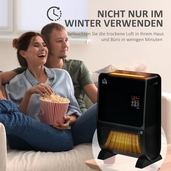 2 In 1 -Puhallinlämmitin Sähkölämmitin Kaukosäätimellä Ilmankostuttimella Keraaminen Led-Valo Kostutustoiminto 8 Tunnin Ajastin 2000W Gs:Llä