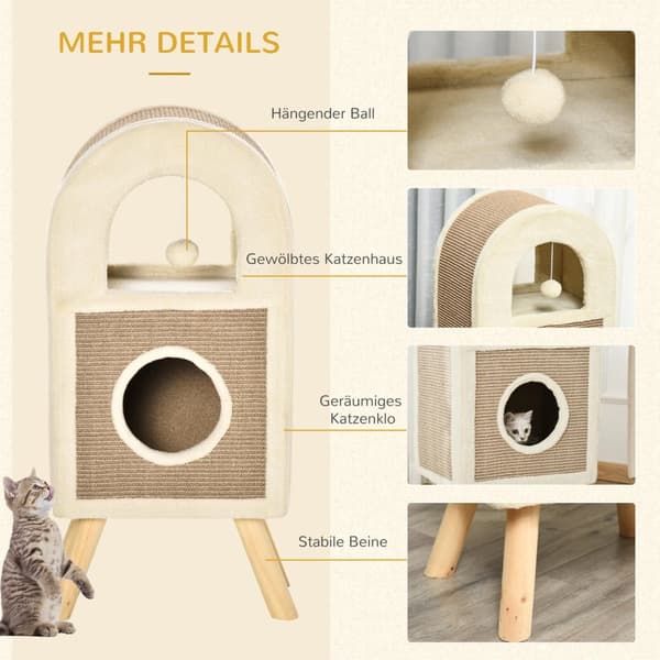 Multi-Etages Cat Cave Skrapebrett Spilleballer Katteseng Skrapematte Sponplater Plysj Sisal Kaffe