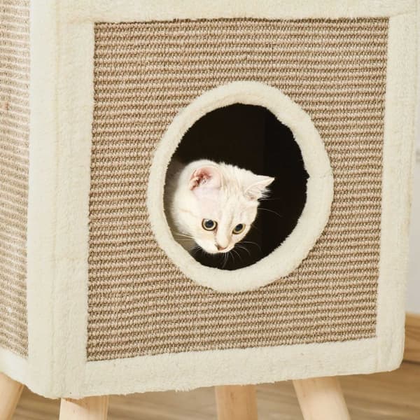 Multi-Etages Cat Cave Skrapebrett Spilleballer Katteseng Skrapematte Sponplater Plysj Sisal Kaffe