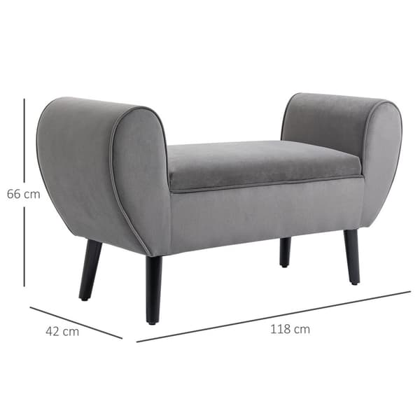 Benk I Grå Moderne Brystbenk Med Lagringsplass, Fløyelsmyk Polyester, Gummitre, Armlener, 118X42X66Cm