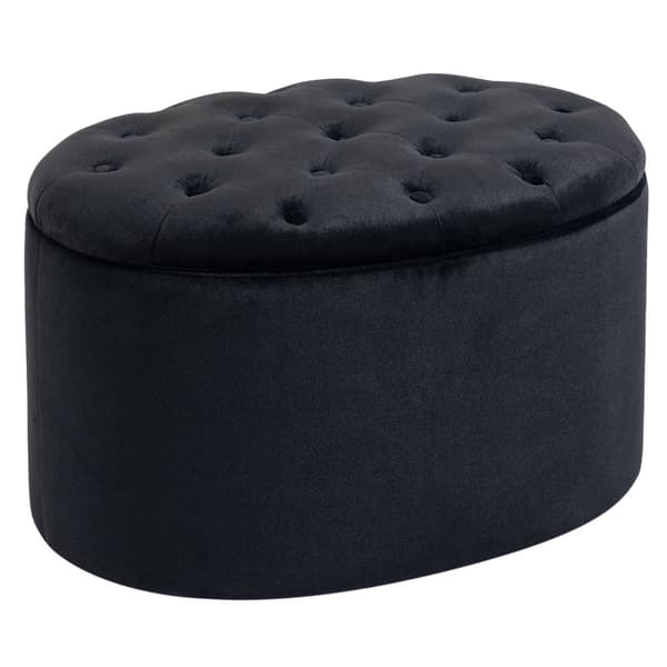 Benk I Svart Moderne Polstret Benk Med Lagringsplass, Fløyelsmyk Polyester, Gummitre, Oval Form, 71X52X42Cm