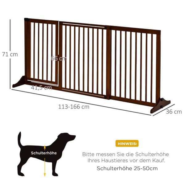 Barrier Fritstående Hundedørport Med Dør, Beskyttelseslåge Lavet Af Træ, Brun, 113-166X36X71Cm
