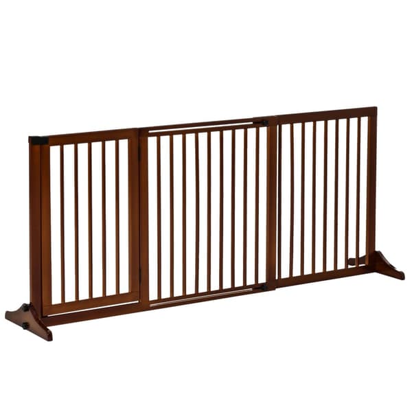 Barrier Fritstående Hundedørport Med Dør, Beskyttelseslåge Lavet Af Træ, Brun, 113-166X36X71Cm