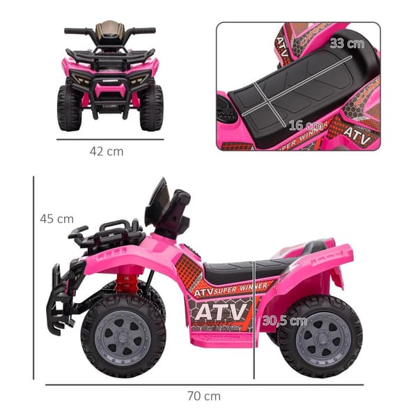Mini Elektrisk Quad Til Børn 18-36 Måneder, Elektrisk Atv Til Børn Med Led-Frontlys, Metal & Pp-Plast, Pink