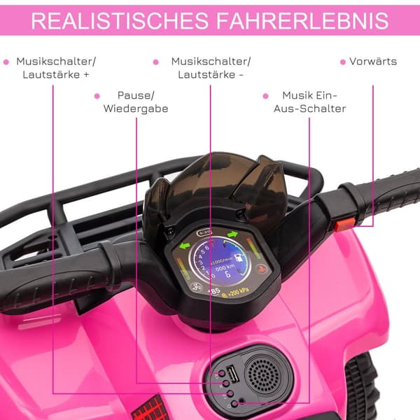 Mini Elektrisk Quad Til Børn 18-36 Måneder, Elektrisk Atv Til Børn Med Led-Frontlys, Metal & Pp-Plast, Pink