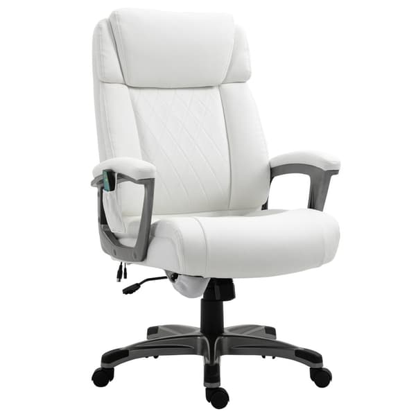 Kontorstol Med 6 Massagepunkter Ergonomisk Drejestol Med Buet Nakkestøtte Og Armlæn Justerbar Imiteret Læder Hvid 70X76,5X114-124 Cm