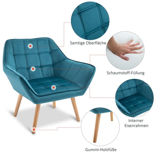 Enkel Lenestol Wing Stol Avslapningsstol, Fløyel, Hevede Ben, Fløyelslignende Polyester, Skandinavisk, Grønn, 64X62X72,5Cm