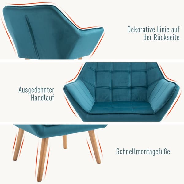 Enkel Lenestol Wing Stol Avslapningsstol, Fløyel, Hevede Ben, Fløyelslignende Polyester, Skandinavisk, Grønn, 64X62X72,5Cm
