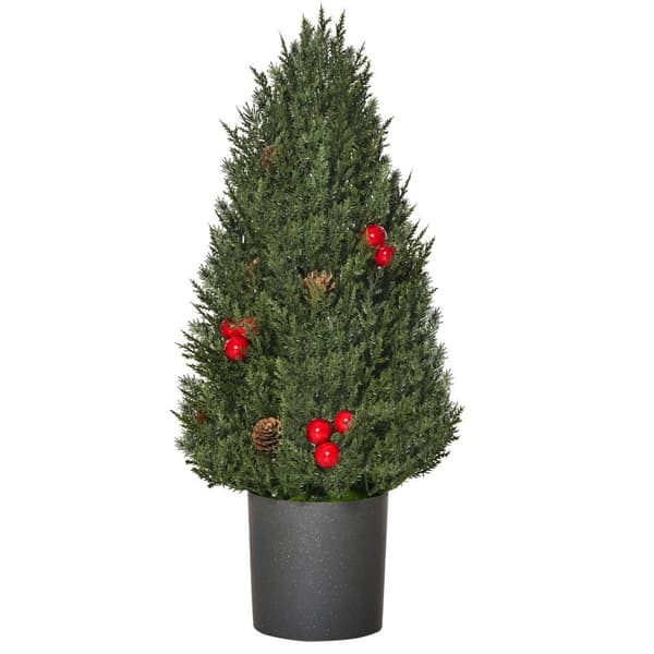 Joulukuusi 50 Cm Joulukuusi Sypressi Joulukuusi 7 Punaisella Marjalla Ja 6 Käpyä Tekokuusi Pvc Pe Vihreä