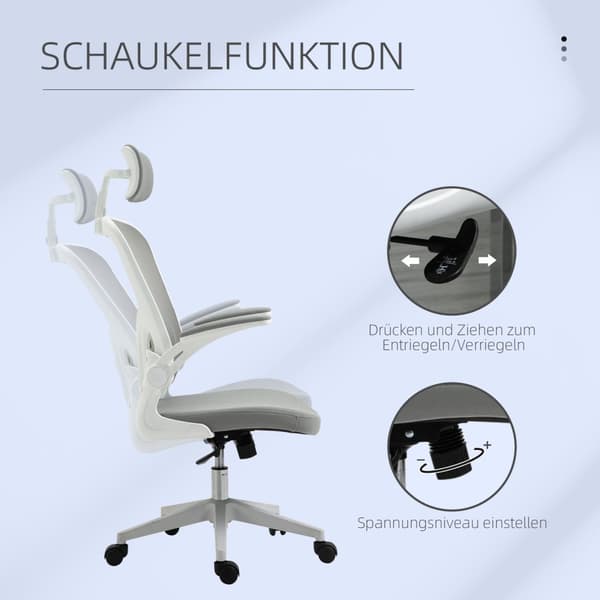Kontorstol Ergonomisk Stol Med Vippefunktion Højrygget Lændestøtte Nakkestøtte Opklappelig Grå 65 X 64 X 114-122 Cm