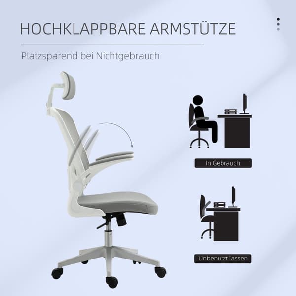 Kontorstol Ergonomisk Stol Med Vippefunktion Højrygget Lændestøtte Nakkestøtte Opklappelig Grå 65 X 64 X 114-122 Cm
