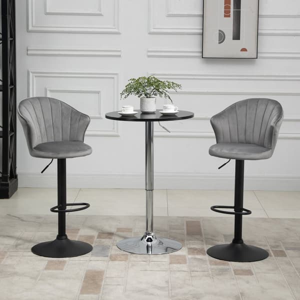 Set Med 2 Barstolar Vridbara Barstolar Med Ryggstöd Sammet Touch Höjdjusterbar Armlös Skum Grå 51,5X 57,5 ​​X 93-114,5 Cm
