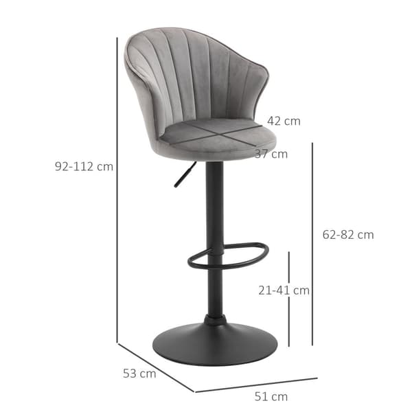 Set Med 2 Barstolar Vridbara Barstolar Med Ryggstöd Sammet Touch Höjdjusterbar Armlös Skum Grå 51,5X 57,5 ​​X 93-114,5 Cm