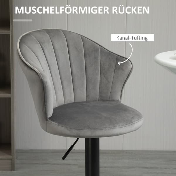Set Med 2 Barstolar Vridbara Barstolar Med Ryggstöd Sammet Touch Höjdjusterbar Armlös Skum Grå 51,5X 57,5 ​​X 93-114,5 Cm
