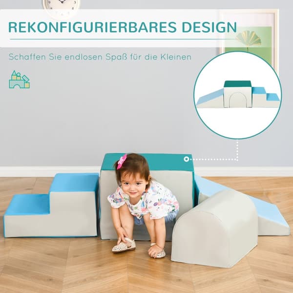 Byggeklosser For Barn Sett Med 4 Byggeklosser Av Skum, Lett Å Rengjøre, Myk Fylling, I 1-3 År, Lys Grå+Blå+Grønn