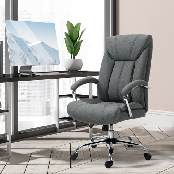 Toimistotuoli Ergonominen Kääntötuoli Keinutoiminnolla, Pehmustettu Käsinoja, Niskatuki, Harmaa, 65X78X110-120Cm