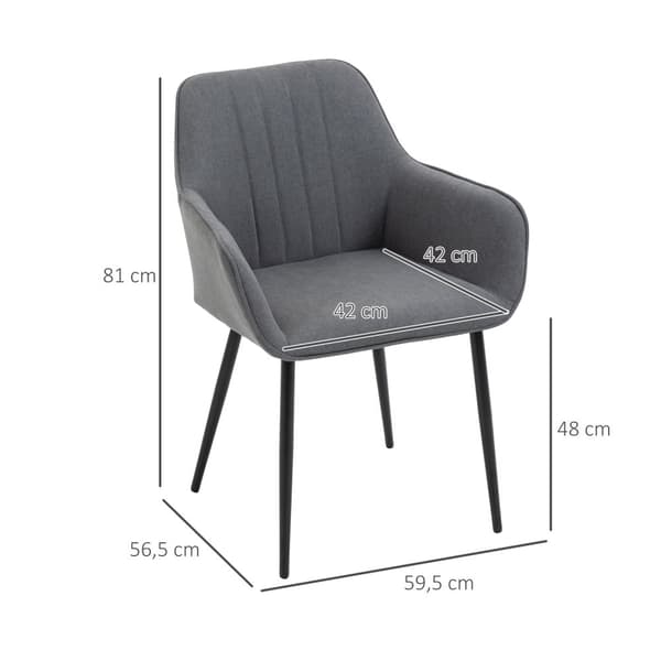 2 Ruokasalin Tuolin Setti Mukavat Tuolit, Hengittävä Pellavapäällinen, Selkä Ja Käsinoja, Metallijalat, Tummanharmaa, 59,5X56,5X81Cm