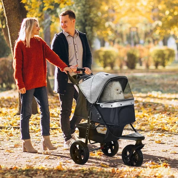 Dog Buggy Praktisk Kjæledyrvogn Med 3 Hjul, Sammenleggbar, Ideell For Hunder Og Katter, Oxford, Grå+Svart, 109,5X57,5X106,5Cm