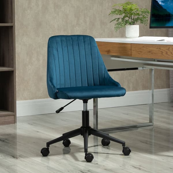 Kontorstol Drejestol Skrivebordsstol Ergonomisk Linjedesign Højdejusterbar 360° Drejelig Fløjlsblød Polyesterblå 50 X 58 X 77-85 Cm