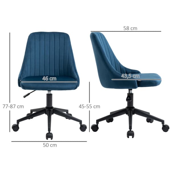 Kontorstol Drejestol Skrivebordsstol Ergonomisk Linjedesign Højdejusterbar 360° Drejelig Fløjlsblød Polyesterblå 50 X 58 X 77-85 Cm