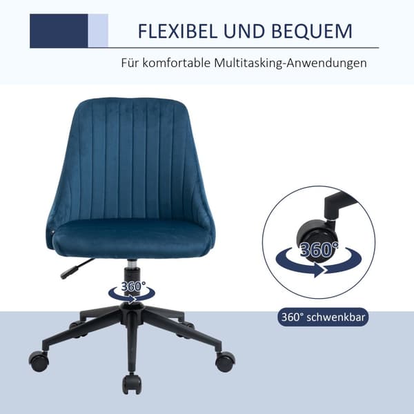 Kontorstol Drejestol Skrivebordsstol Ergonomisk Linjedesign Højdejusterbar 360° Drejelig Fløjlsblød Polyesterblå 50 X 58 X 77-85 Cm