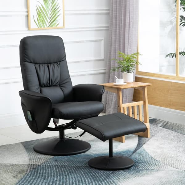 Afslapningsstol, Tv-Stol, Massagestol Med Skammel, Opbevaringsplads Med 10 Vibrationspunkter, Imiteret Læder, Sort, 76 X 81 X 105 Cm