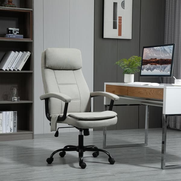 Kontorstol Komfortabel Spillestol Med Ryggradsmassasje, Svingstol, Høydejusterbar, Linfølelse, Beige, 63X70X112-121Cm