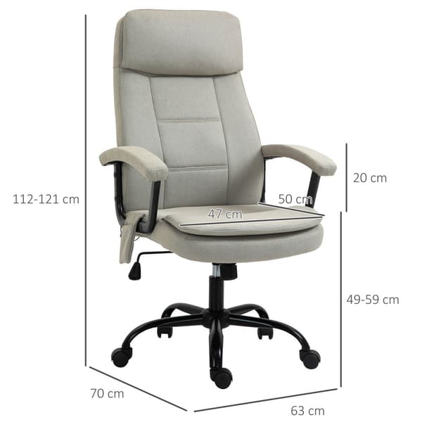 Kontorstol Komfortabel Spillestol Med Ryggradsmassasje, Svingstol, Høydejusterbar, Linfølelse, Beige, 63X70X112-121Cm