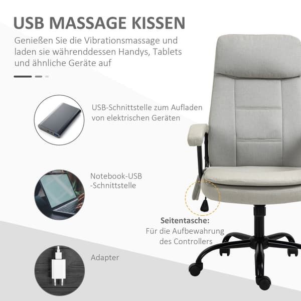 Kontorstol Komfortabel Spillestol Med Ryggradsmassasje, Svingstol, Høydejusterbar, Linfølelse, Beige, 63X70X112-121Cm