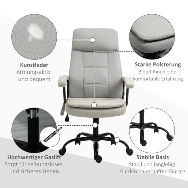 Kontorstol Komfortabel Spillestol Med Ryggradsmassasje, Svingstol, Høydejusterbar, Linfølelse, Beige, 63X70X112-121Cm