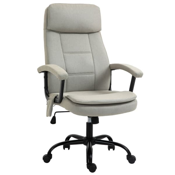 Kontorstol Komfortabel Spillestol Med Ryggradsmassasje, Svingstol, Høydejusterbar, Linfølelse, Beige, 63X70X112-121Cm