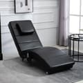 Miniatyrbillede 3 af 10: Loungestol Afslapningsstol Med Massagefunktion, Højt Ryglæn Og Pude Imiteret Læder Metalskum Sort 58 X 163 X 87 Cm