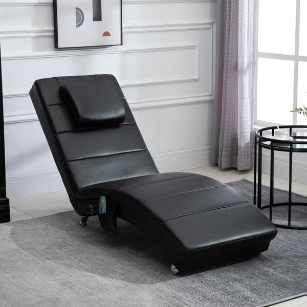 Loungestol Afslapningsstol Med Massagefunktion, Højt Ryglæn Og Pude Imiteret Læder Metalskum Sort 58 X 163 X 87 Cm