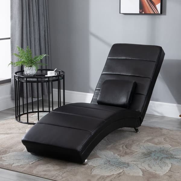 Loungestol Afslapningsstol Med Massagefunktion, Højt Ryglæn Og Pude Imiteret Læder Metalskum Sort 58 X 163 X 87 Cm