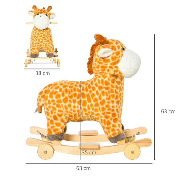 2-In-1 Keinuhevonen Pyörät Keltainen Pehmo Cabriolet 63X38X63Cm