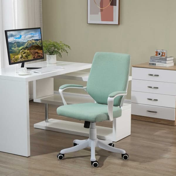 Kontorstol Skrivebordsstol Med Vippefunksjon Ryggstøtte Tykt Polstret Ergonomiske 360° Svingbare Hjul Polyester Grønn + Hvit 62X69X92-100 Cm