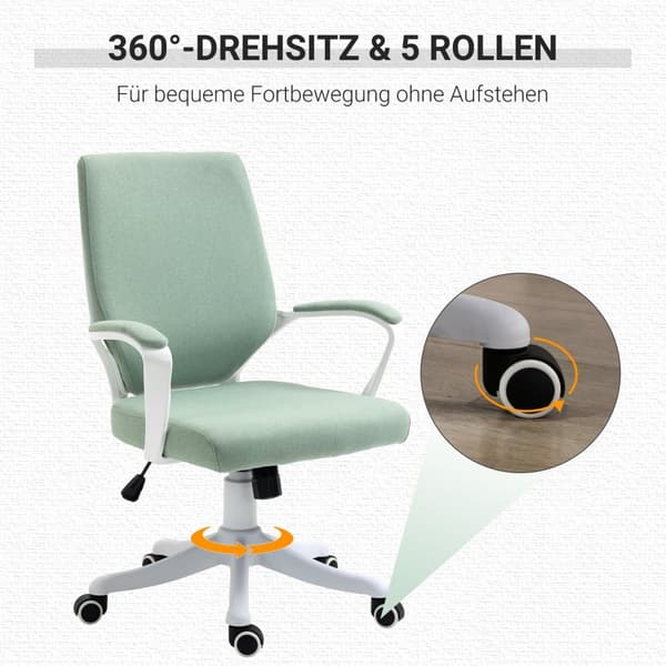 Kontorstol Skrivebordsstol Med Vippefunksjon Ryggstøtte Tykt Polstret Ergonomiske 360° Svingbare Hjul Polyester Grønn + Hvit 62X69X92-100 Cm