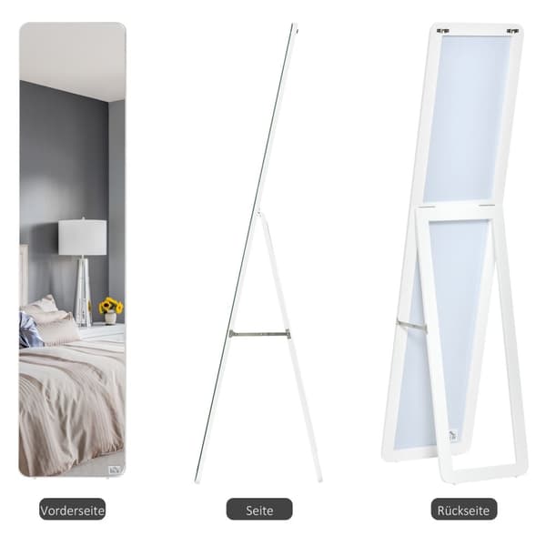 Stående Speil, Speil I Full Lengde Med Sammenleggbar Ramme, Sminkespeil, Frittstående Eller Veggmontert, Stabilt For Stue, Garderobe