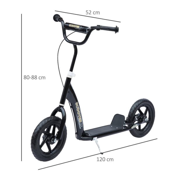 Børnescooter Sparkescooter 12 Tommer Med Bagbremse, Højdejusterbar Sparkescooter, Løbehjul I Sort, Stål & Eva