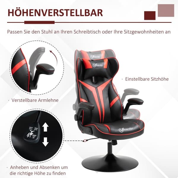 Gaming Chair Ergonomisk Computerstol Med Vippefunktion, Stål, Sort & Rød, 67X75X106-112Cm