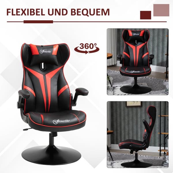 Gaming Chair Ergonomisk Computerstol Med Vippefunktion, Stål, Sort & Rød, 67X75X106-112Cm