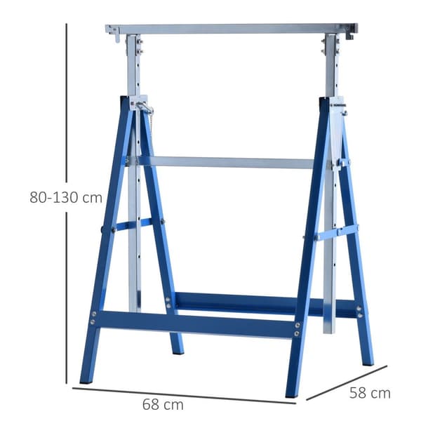 2 X Stillasbukk, Sammenleggbar Bukk, Høydejusterbar Opptil 200 Kg, Stål, Blå, 68X58X80-130Cm