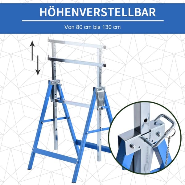 2 X Stillasbukk, Sammenleggbar Bukk, Høydejusterbar Opptil 200 Kg, Stål, Blå, 68X58X80-130Cm