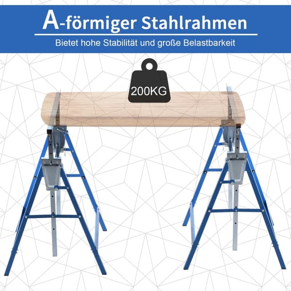 2 X Stillasbukk, Sammenleggbar Bukk, Høydejusterbar Opptil 200 Kg, Stål, Blå, 68X58X80-130Cm