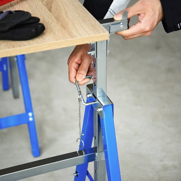 2 X Stillasbukk, Sammenleggbar Bukk, Høydejusterbar Opptil 200 Kg, Stål, Blå, 68X58X80-130Cm