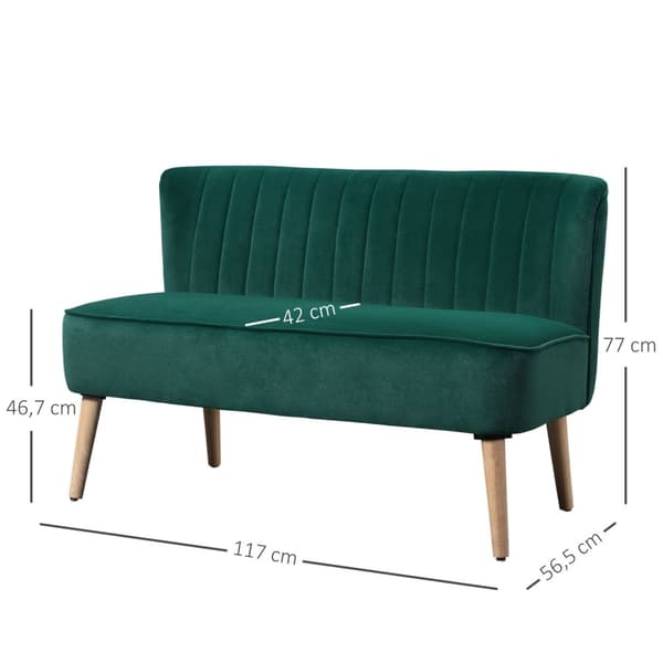 2-Seters Lounge Sofa 2-Seters Sofa Tre Fløyelslignende Polysterskum Mørkegrønn 117 X 56,5 X 77 Cm