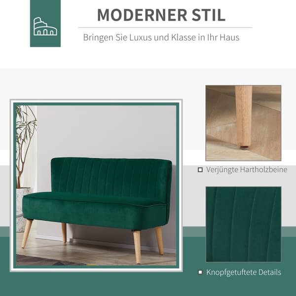 2-Seters Lounge Sofa 2-Seters Sofa Tre Fløyelslignende Polysterskum Mørkegrønn 117 X 56,5 X 77 Cm