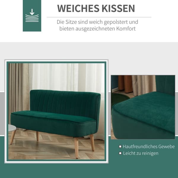 2-Seters Lounge Sofa 2-Seters Sofa Tre Fløyelslignende Polysterskum Mørkegrønn 117 X 56,5 X 77 Cm